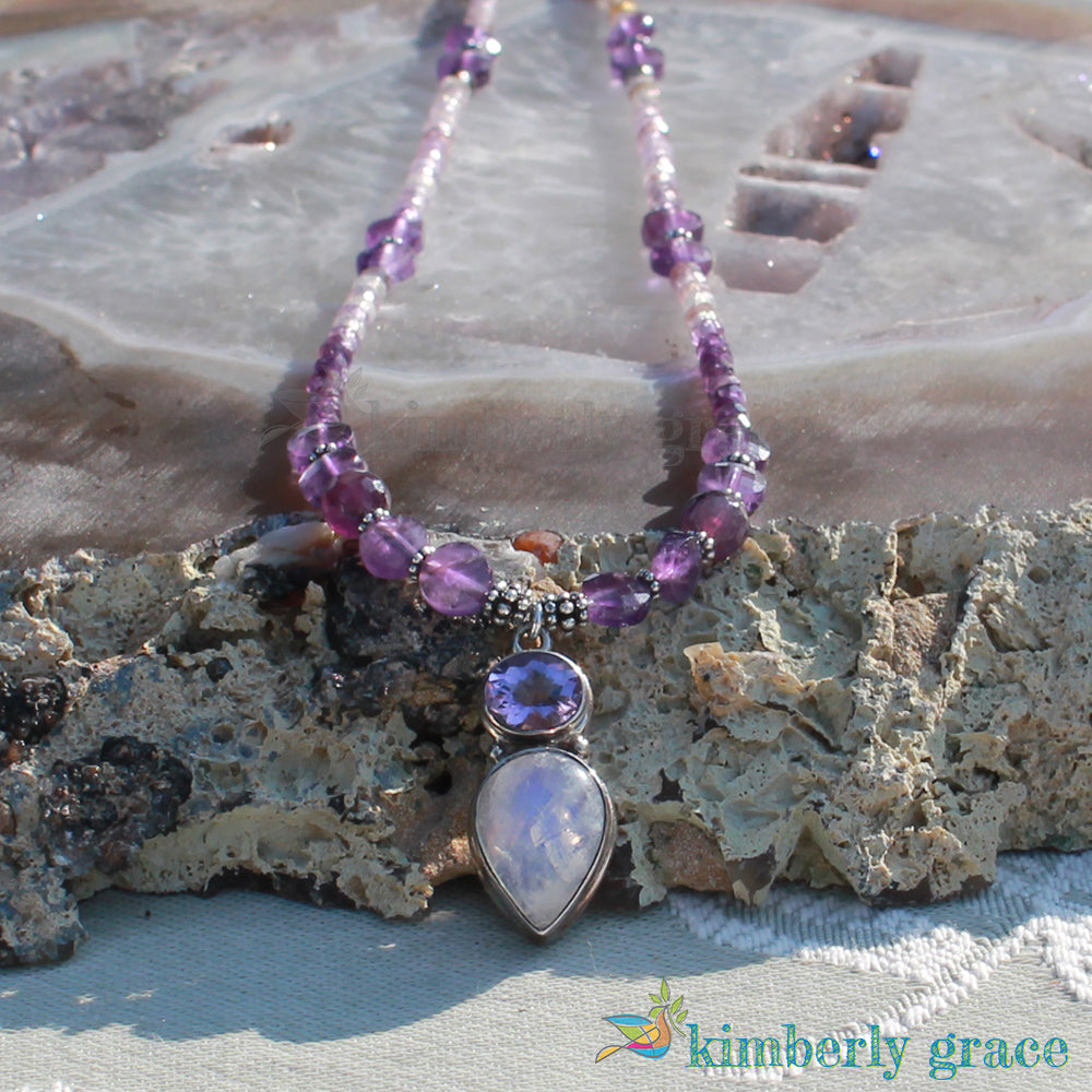 Amethyst Moonstone & Auralite Necklace