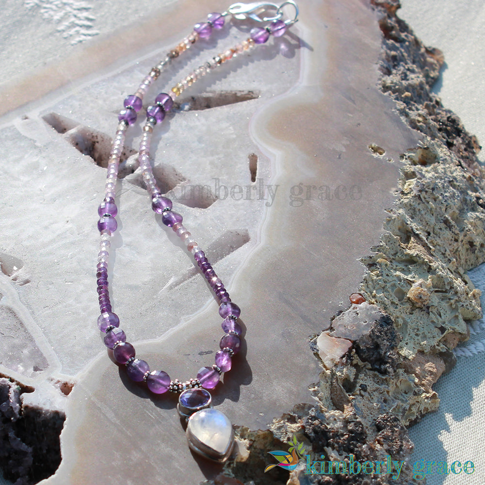 Amethyst Moonstone & Auralite Necklace