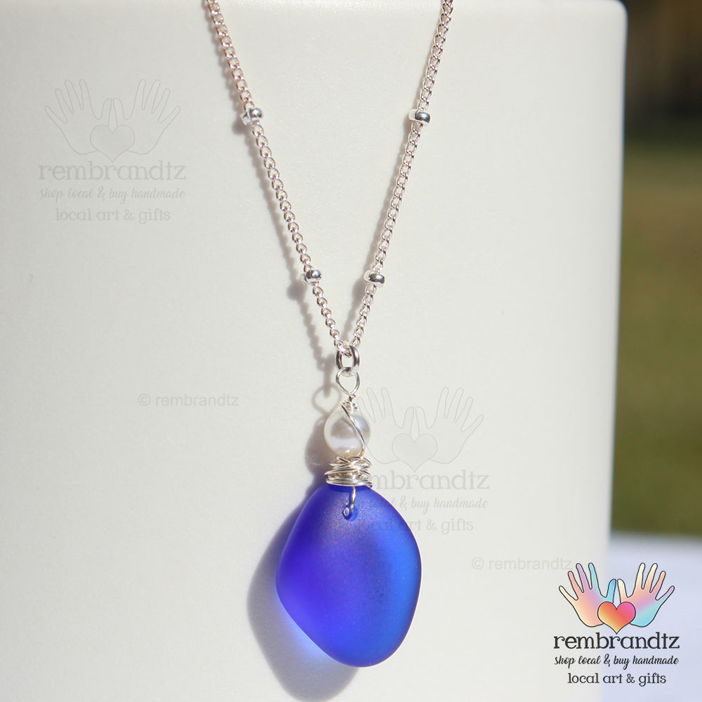 Cobalt Blue Sea Glass Sterling Necklace
