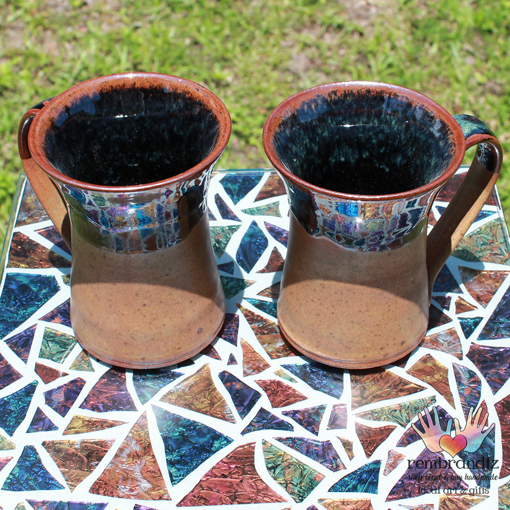 Coffee Mug Tall Black and Tan