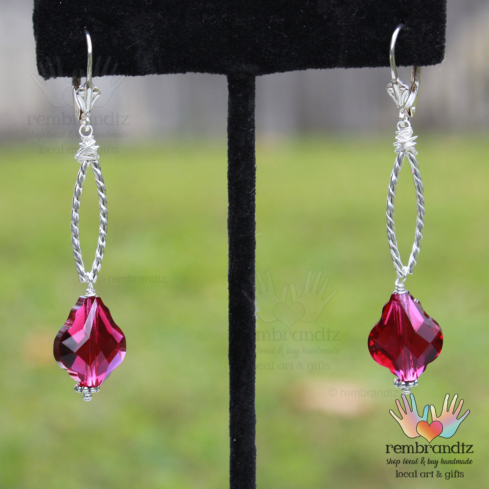 Cranberry Chandelier Sterling Earrings