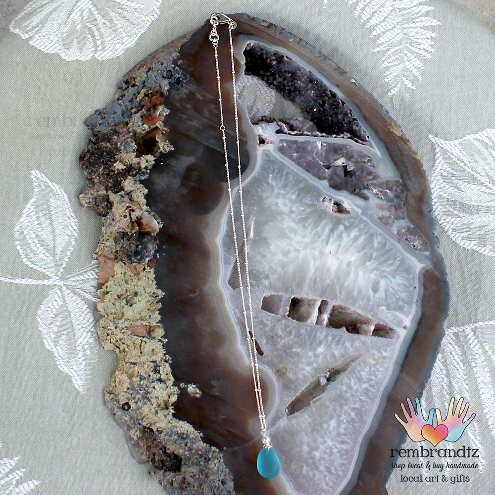 Mediterranean Blue Sea Glass Sterling Necklace