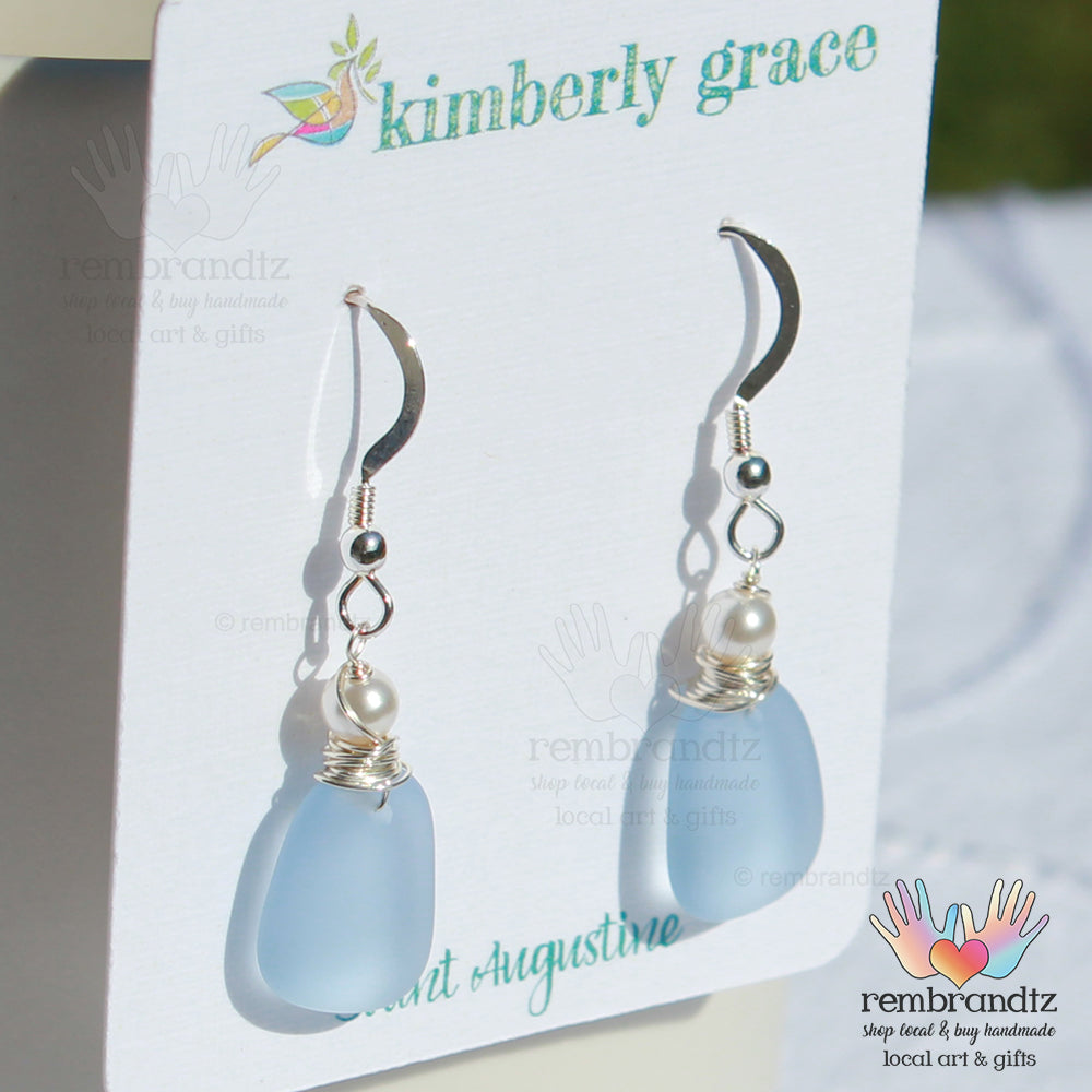 Periwinkle Blue Sea Glass Sterling Earrings