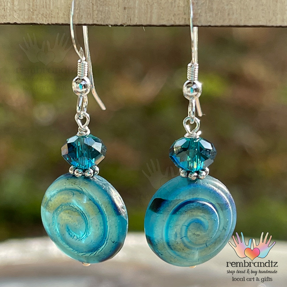 Aqua Blue Swirl Sterling Earrings