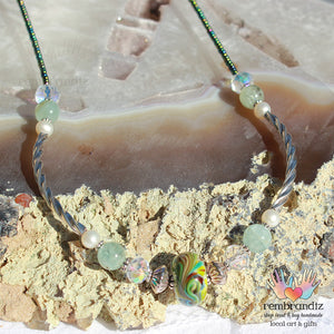 Aquamarine Quartz Handmade Glass Sterling Necklace