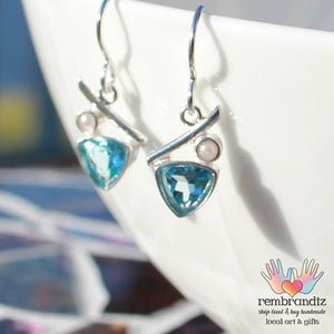 Blue Topaz Pearl Sterling Necklace Set