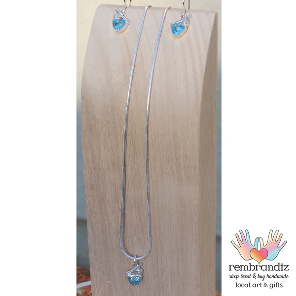 Blue Topaz Pearl Sterling Necklace Set