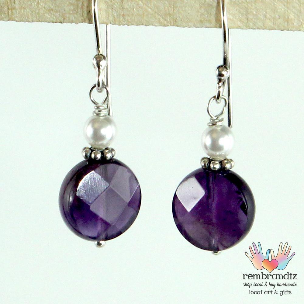 Earrings Amethyst Pearl Sterling - Rembrandtz