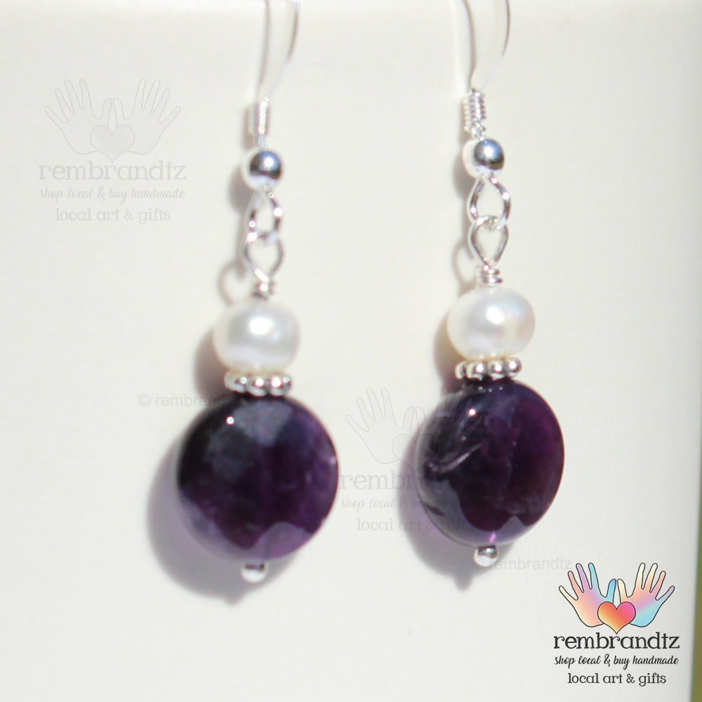 Amethyst Pearl Sterling French Wire Earrings
