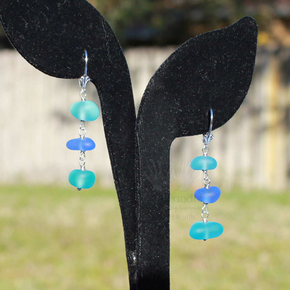 Sea Glass Ocean Blues Gradient Sterling Earrings