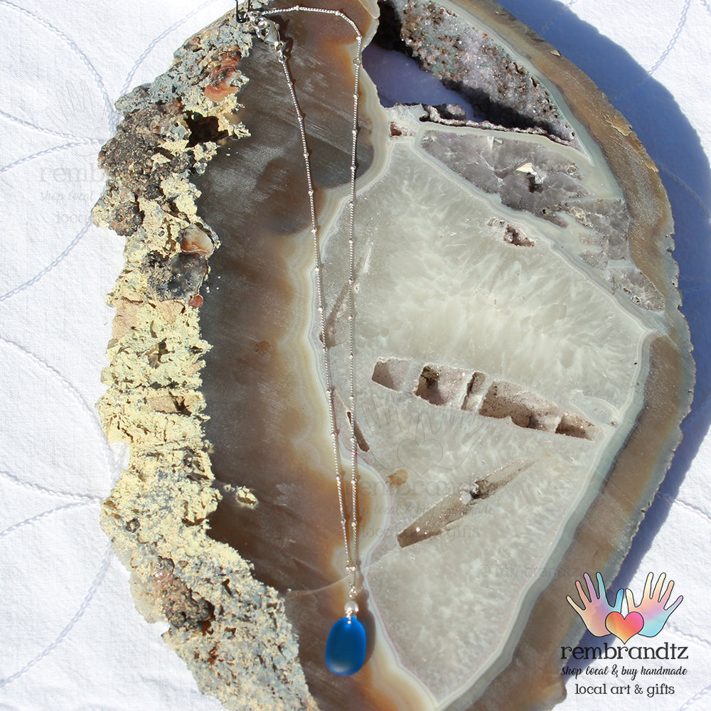 Aqua Blue Sea Glass Sterling Necklace