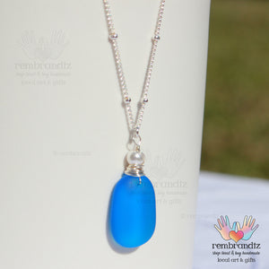 Aqua Blue Sea Glass Sterling Necklace
