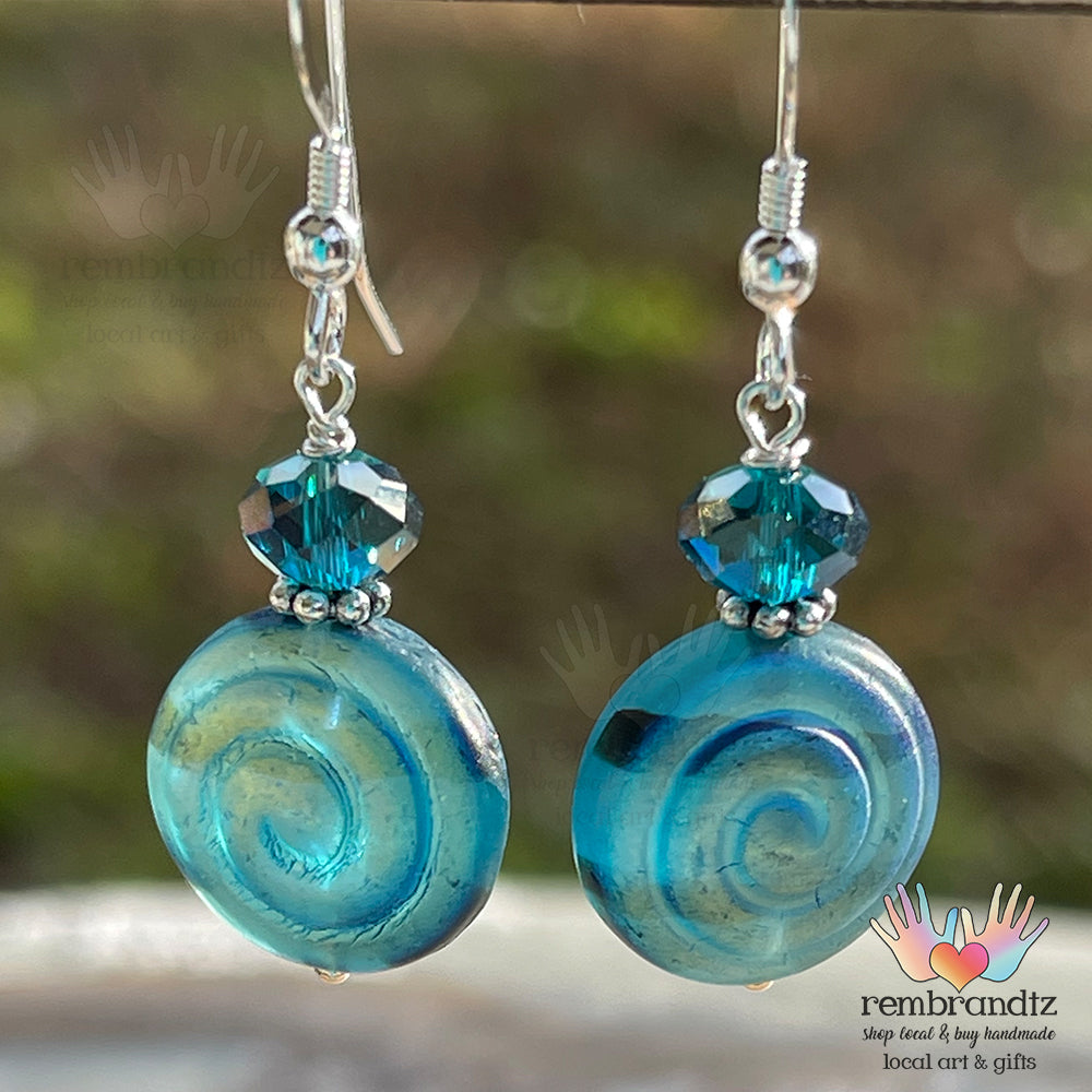 Aqua Blue Swirl Sterling Earrings