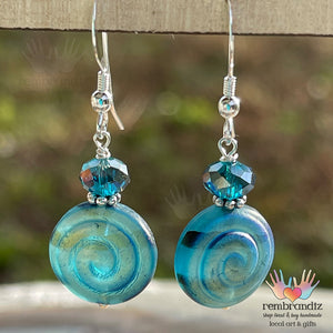 Aqua Blue Swirl Sterling Earrings
