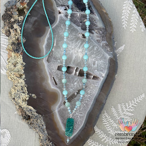 Aquamarine Chrysocolla Mala Necklace