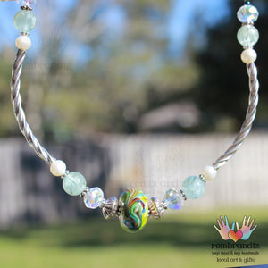 Aquamarine Quartz Handmade Glass Sterling Necklace