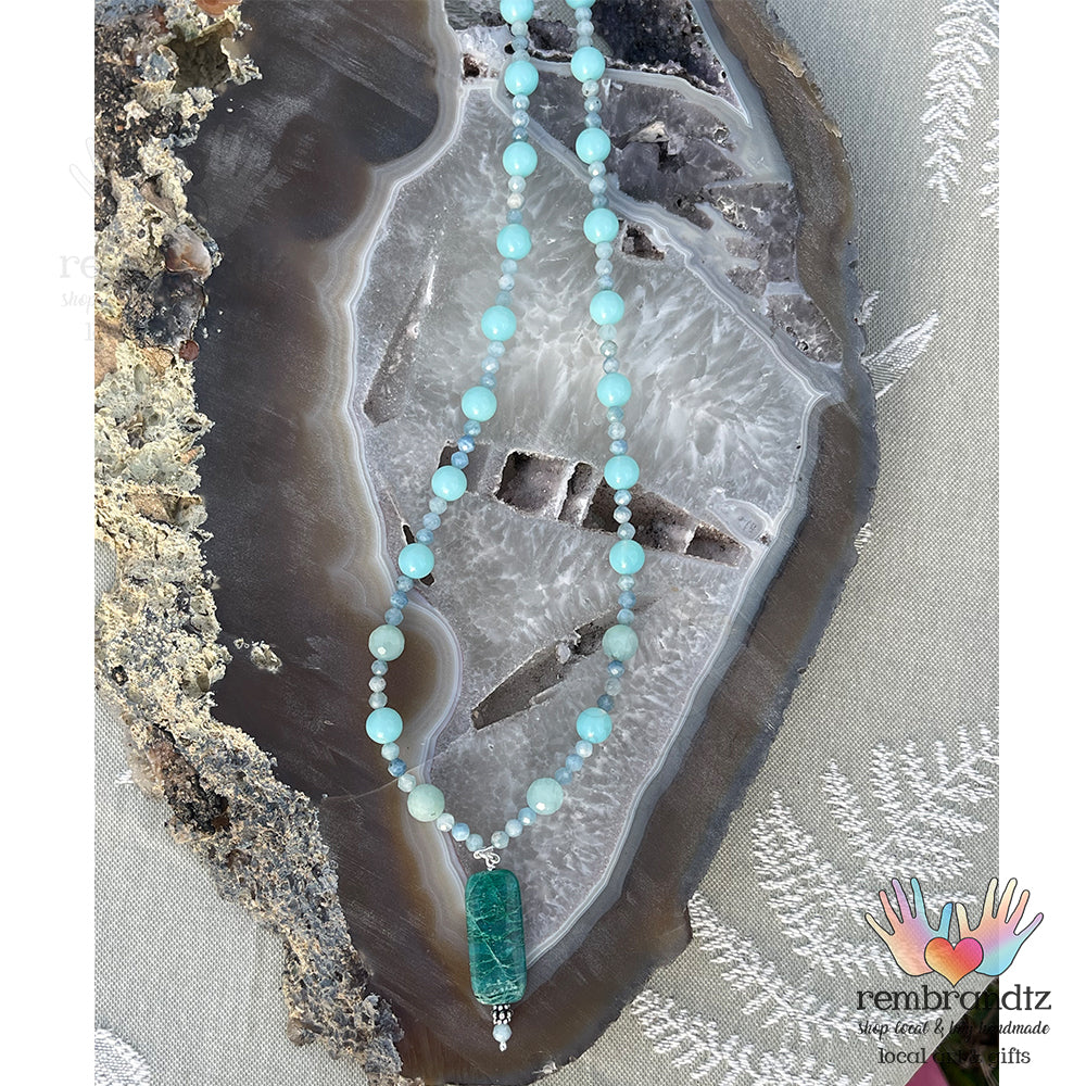 Aquamarine Chrysocolla Mala Necklace