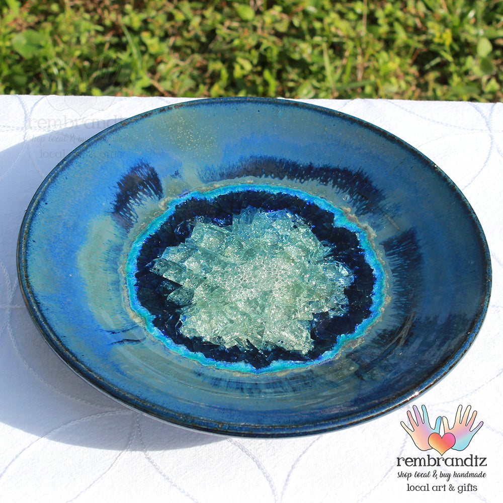 Glass Infused Pottery Platter Cobalt