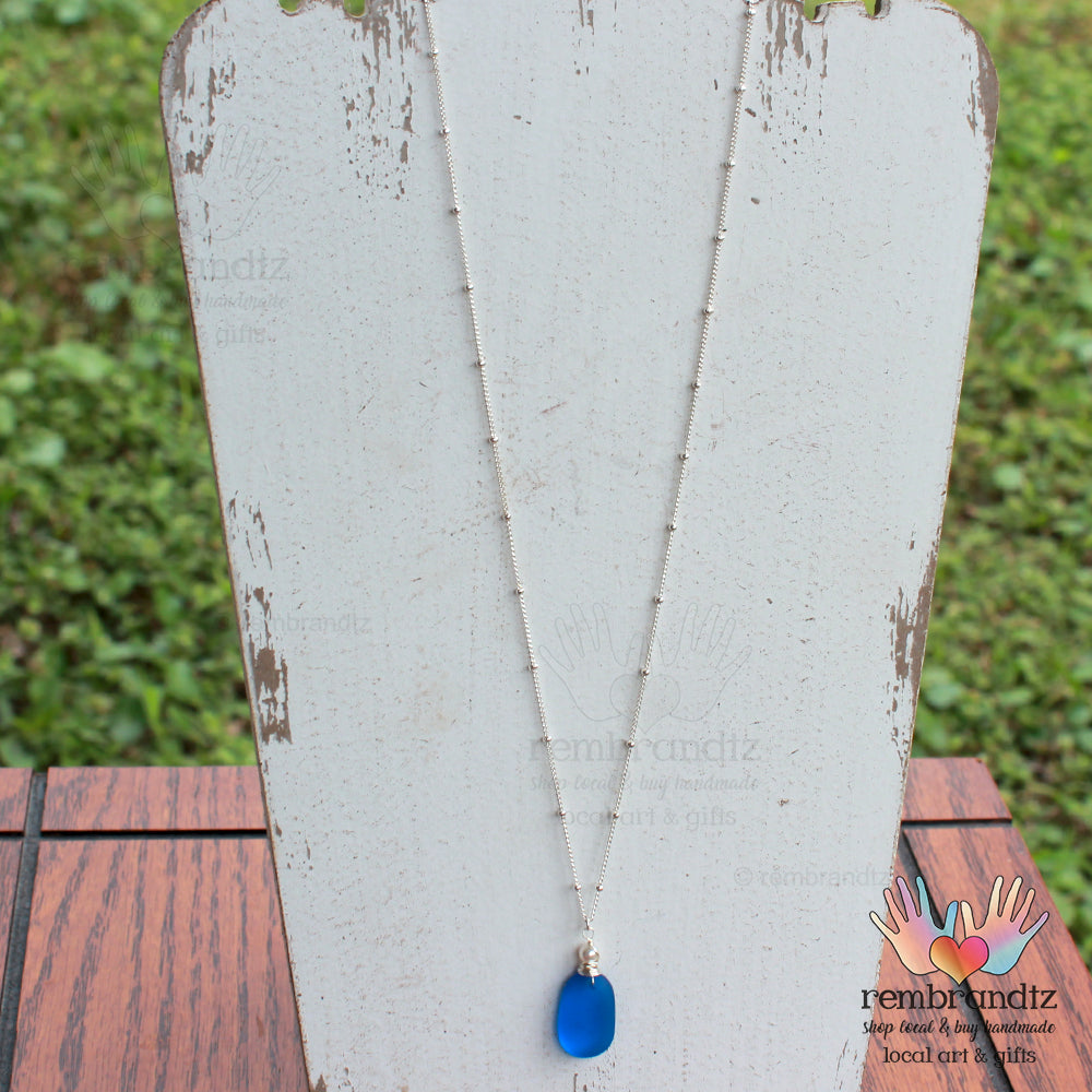 Aqua Blue Sea Glass Sterling Necklace