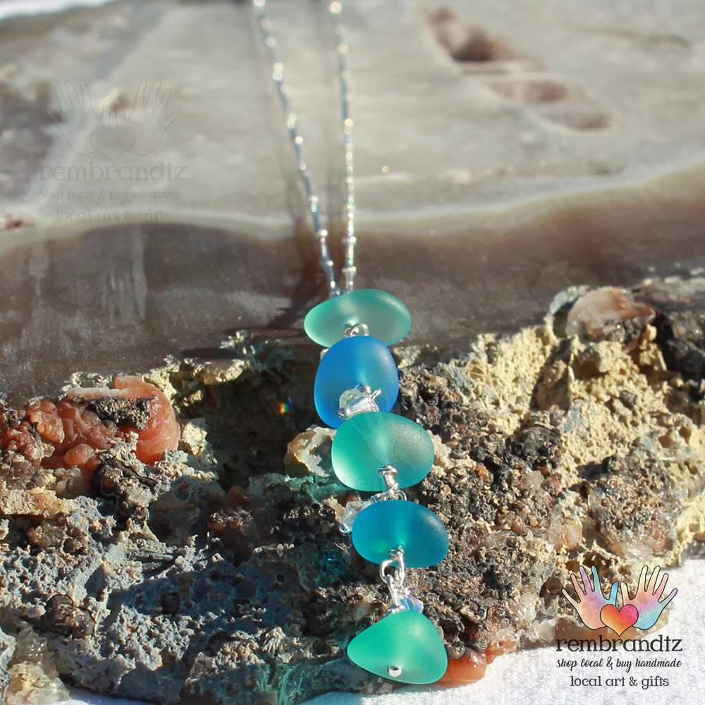 Sea Glass Caribbean Blue Gradient Sterling Necklace
