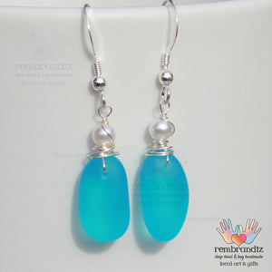Mediterranean Blue Sea Glass Earrings