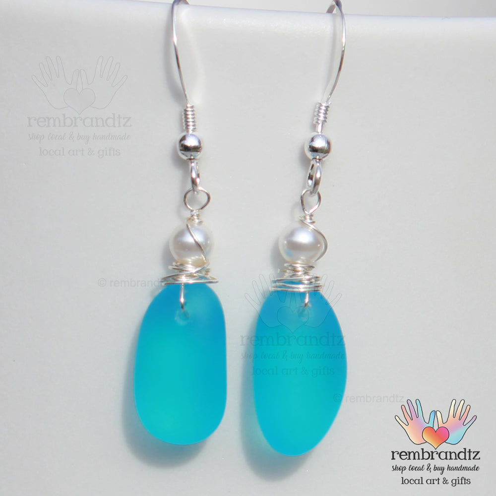 Mediterranean Blue Sea Glass Earrings
