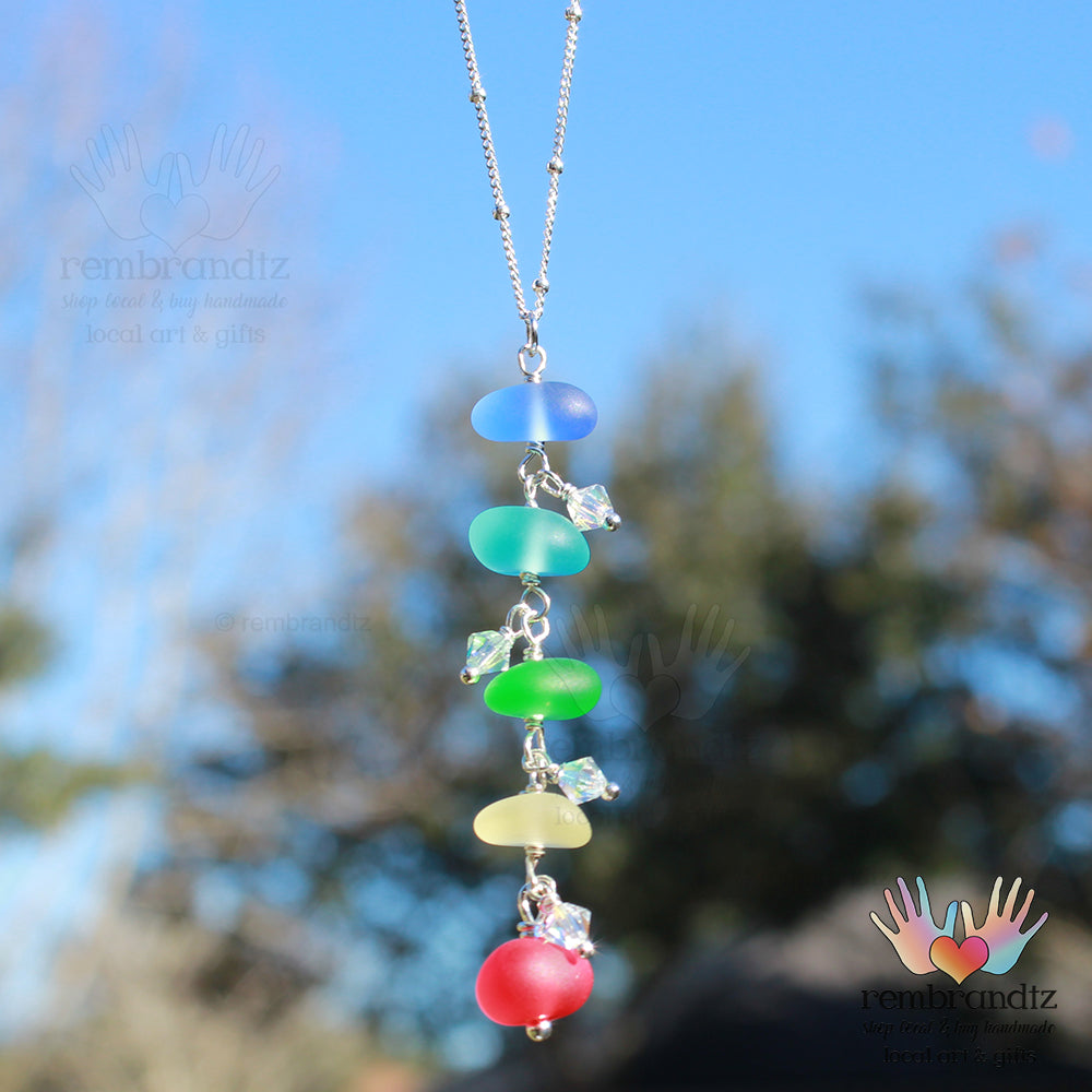 Sea Glass Chakra Rainbow Gradient Sterling Necklace