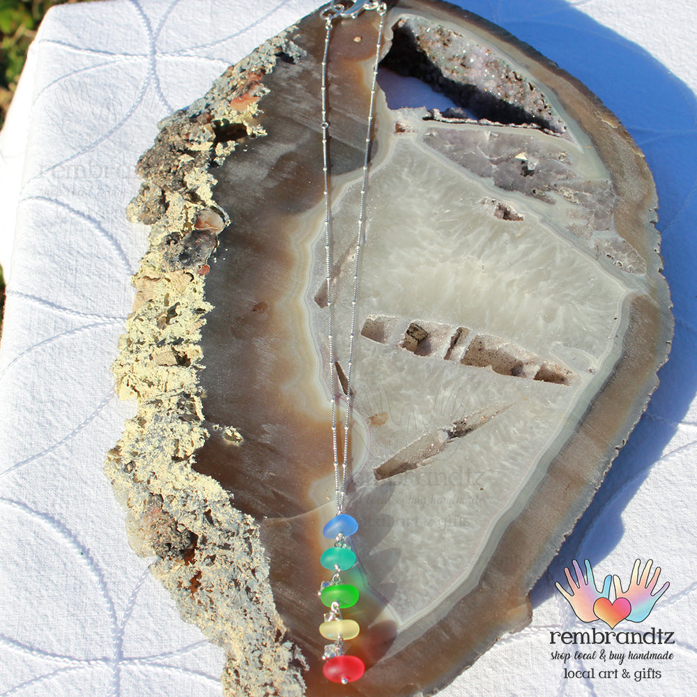 Sea Glass Chakra Rainbow Gradient Sterling Necklace