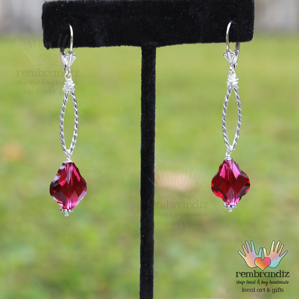 Cranberry Chandelier Sterling Earrings