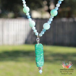 Aquamarine Chrysocolla Mala Necklace