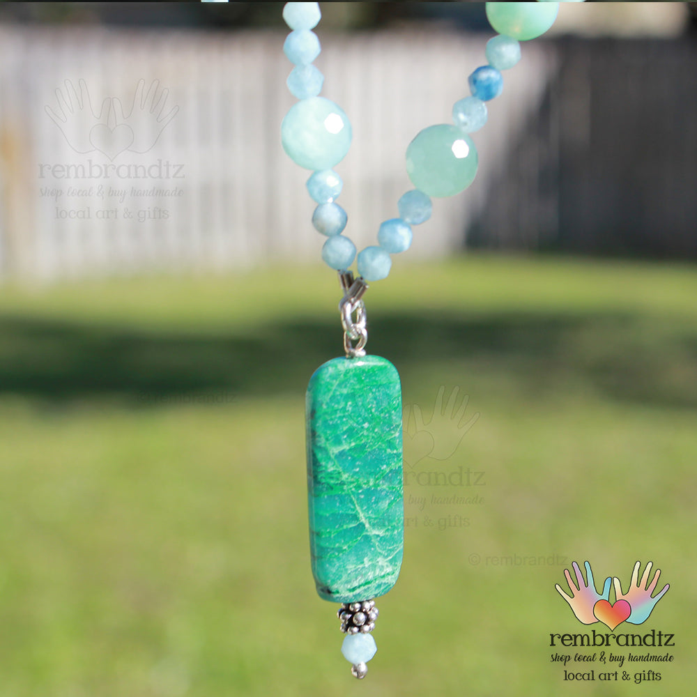 Aquamarine Chrysocolla Mala Necklace