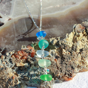 Sea Glass Cobalt Blue Green Gradient Sterling Necklace