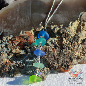 Sea Glass Cobalt Blue Green Gradient Sterling Necklace