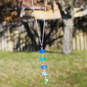 Sea Glass Cobalt Blue Green Gradient Sterling Necklace