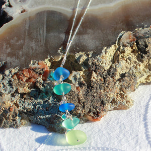 Sea Glass Cobalt Beach Blue Light Green Gradient Sterling Necklace