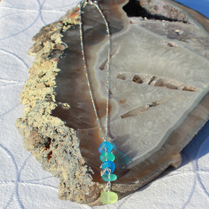 Sea Glass Cobalt Beach Blue Light Green Gradient Sterling Necklace