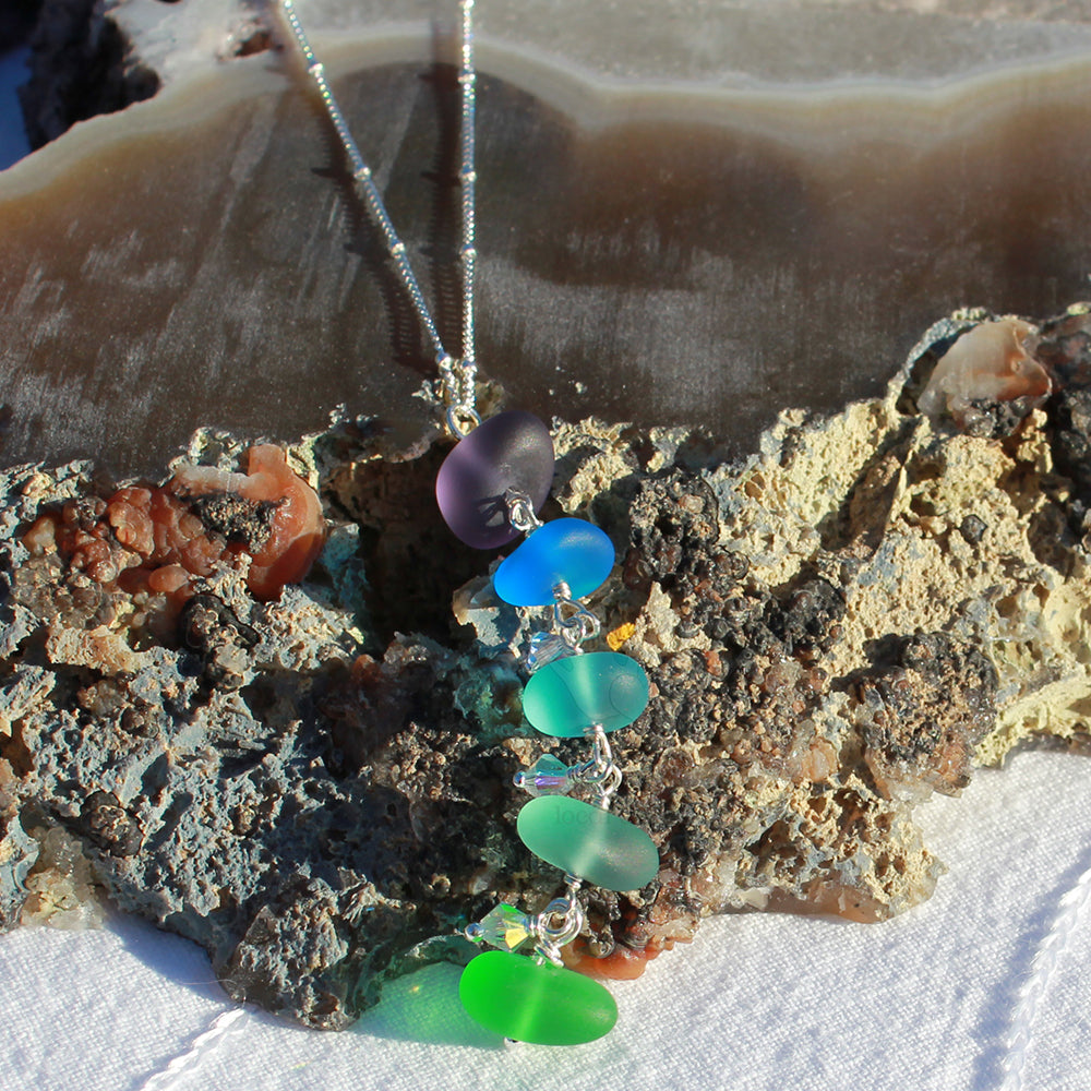Sea Glass Cobalt Blue Purple Gradient Sterling Necklace