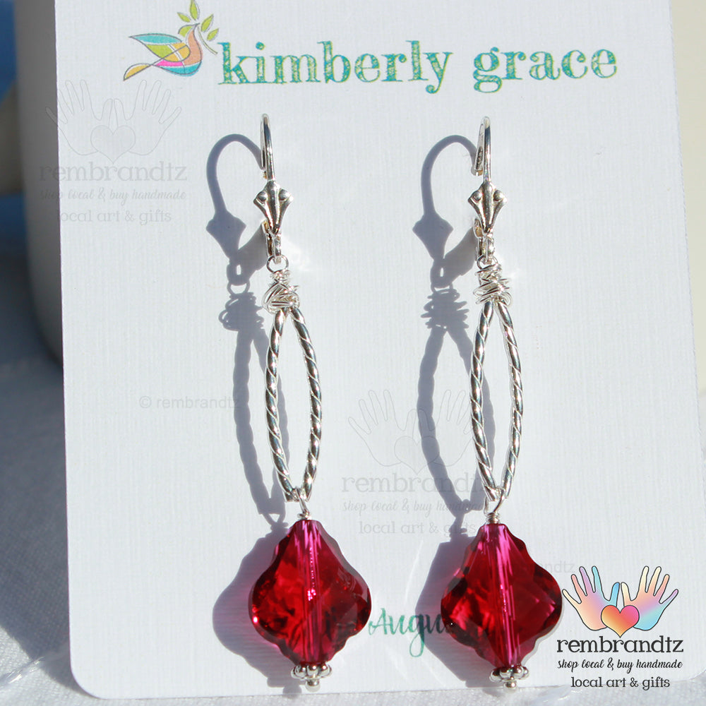 Cranberry Chandelier Sterling Earrings
