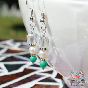 Crystal Pearl Aqua Sterling Earrings