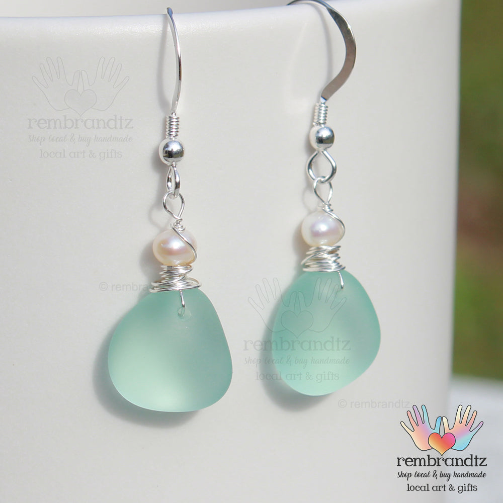 Daiquiri Ice Sea Glass Sterling Earrings