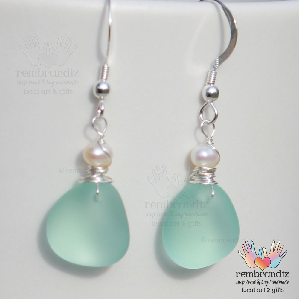 Daiquiri Ice Sea Glass Sterling Earrings