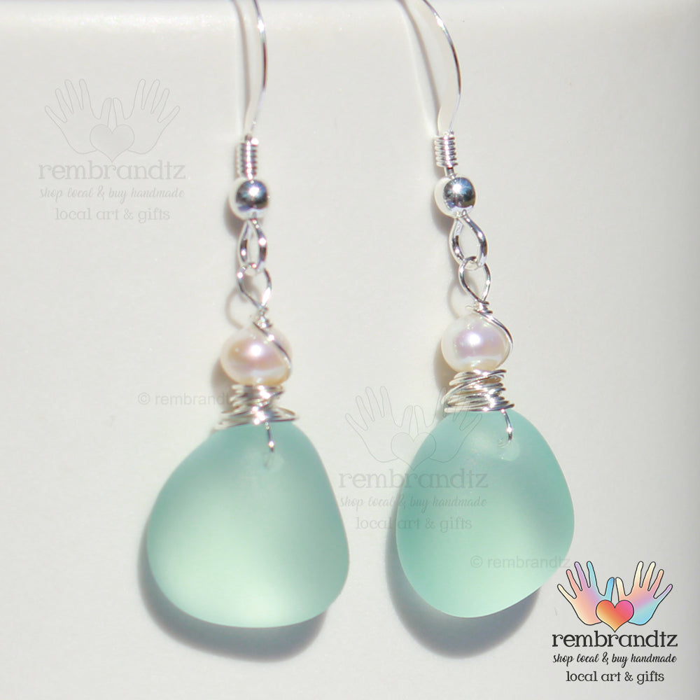 Daiquiri Ice Sea Glass Sterling Earrings