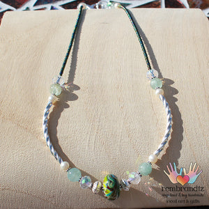 Aquamarine Quartz Handmade Glass Sterling Necklace