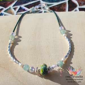 Aquamarine Quartz Handmade Glass Sterling Necklace