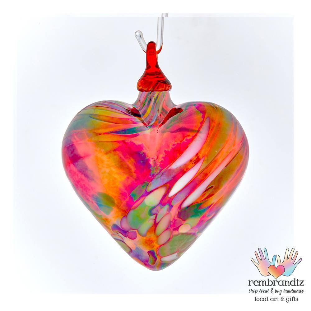 Red Feather Hand Blown Glass Heart - Rembrandtz