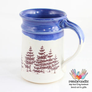 Handmade Coffee Mug Evergreen Trees - Rembrandtz