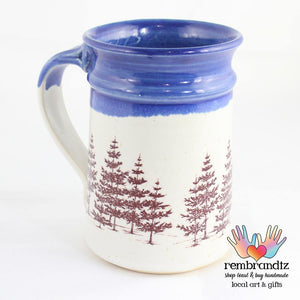 Handmade Coffee Mug Evergreen Trees - Rembrandtz