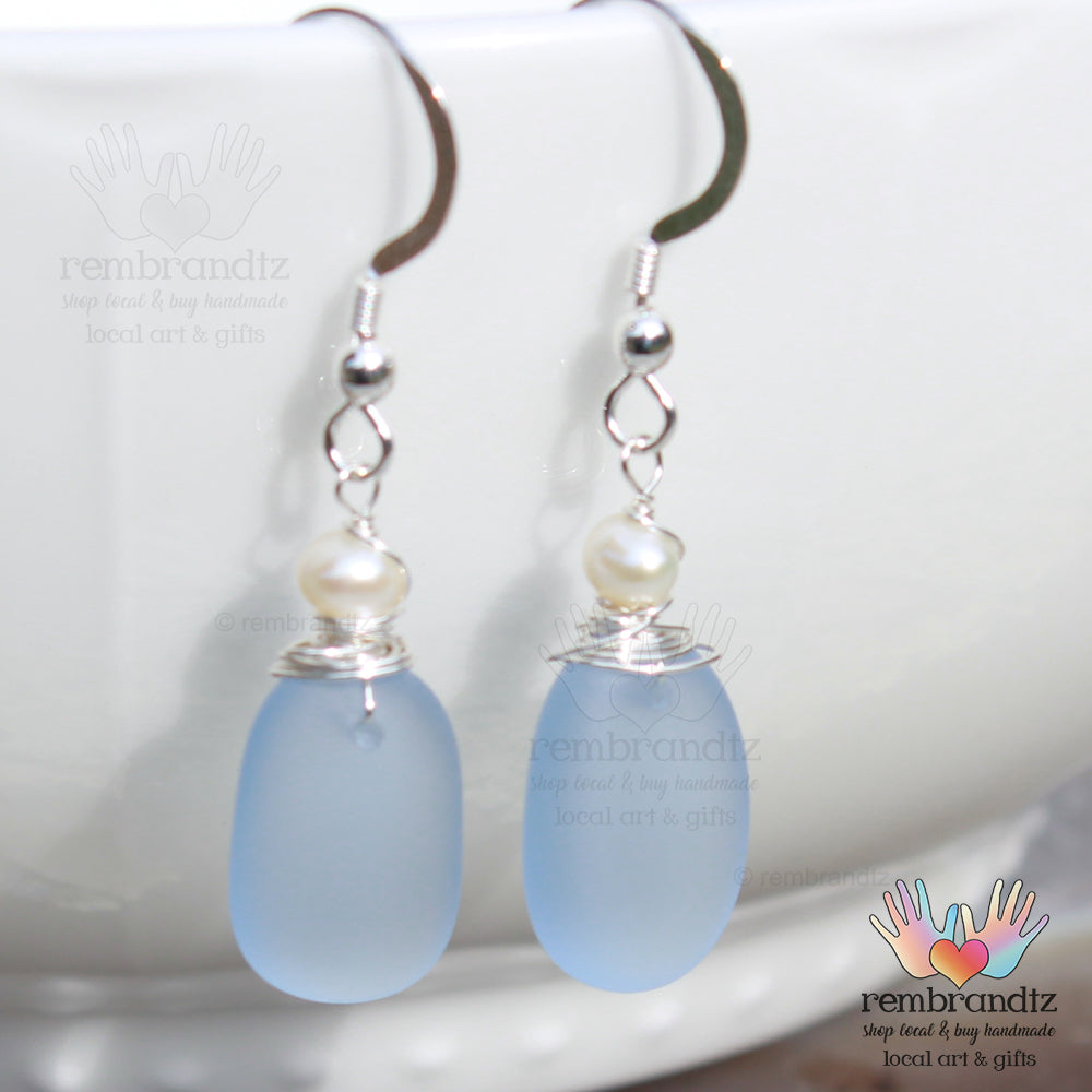 Periwinkle Blue Sea Glass Sterling Earrings