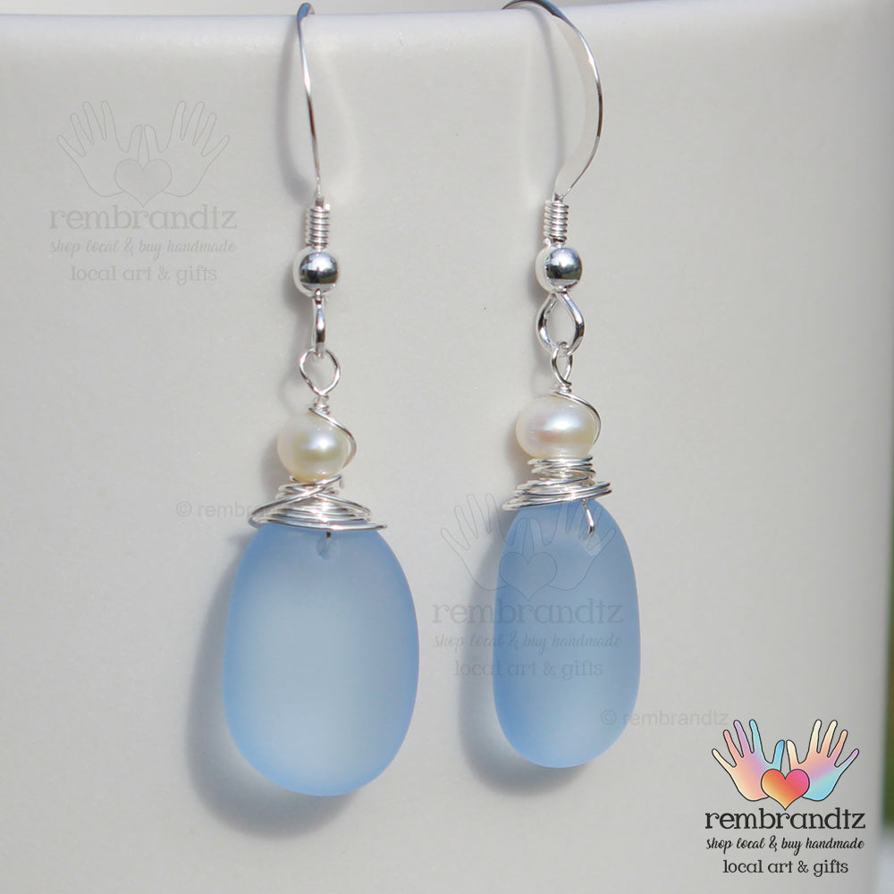 Periwinkle Blue Sea Glass Sterling Earrings
