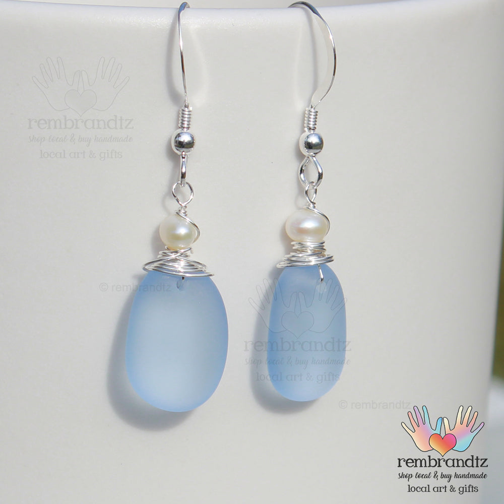 Periwinkle Blue Sea Glass Sterling Earrings